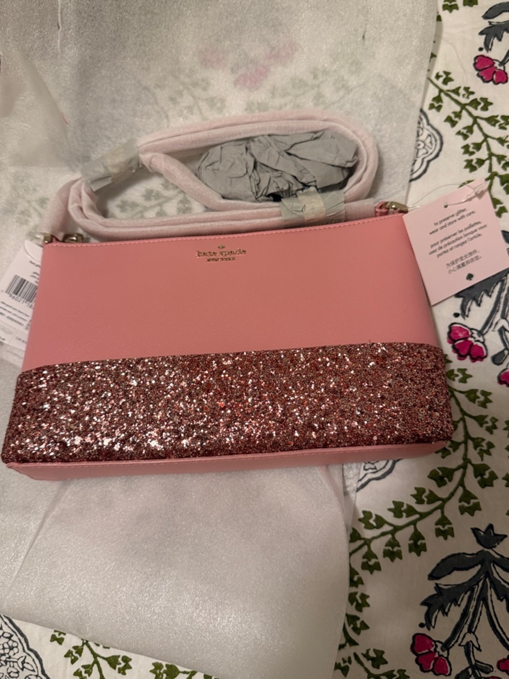 kate spade Pink Crossbody with Pink Glitter Band